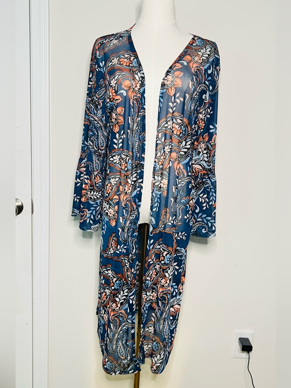 Joie de Vivre Mesh Duster Cardigan 1X Paisley Boho Ruffle Bell Sleeve Kimono